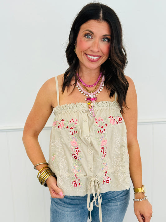 POL Taupe Embroidered Floral Cami Top (Reg.)