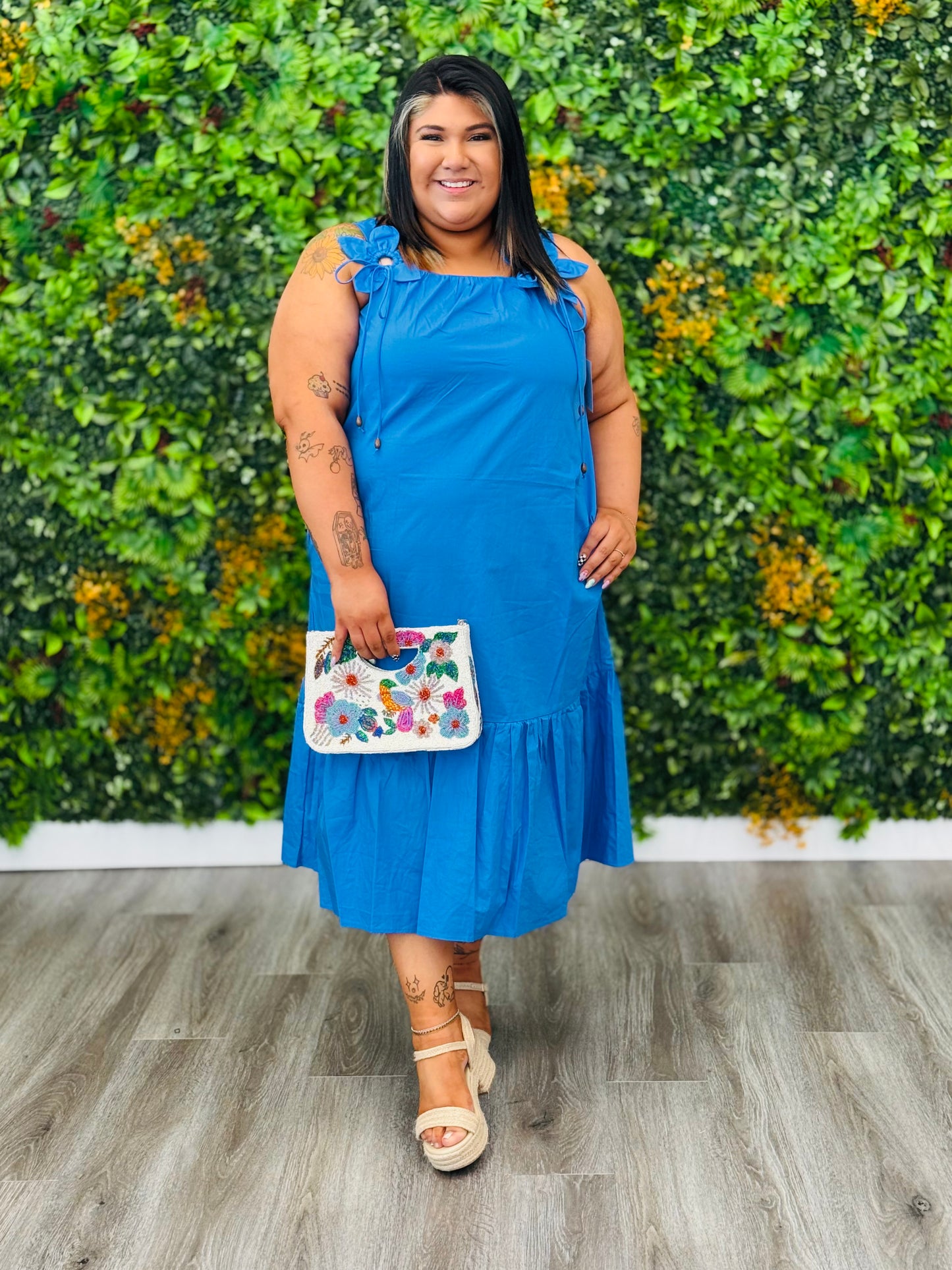 Ocean Blue 3-D Floret Midi Dress (Reg & Plus)