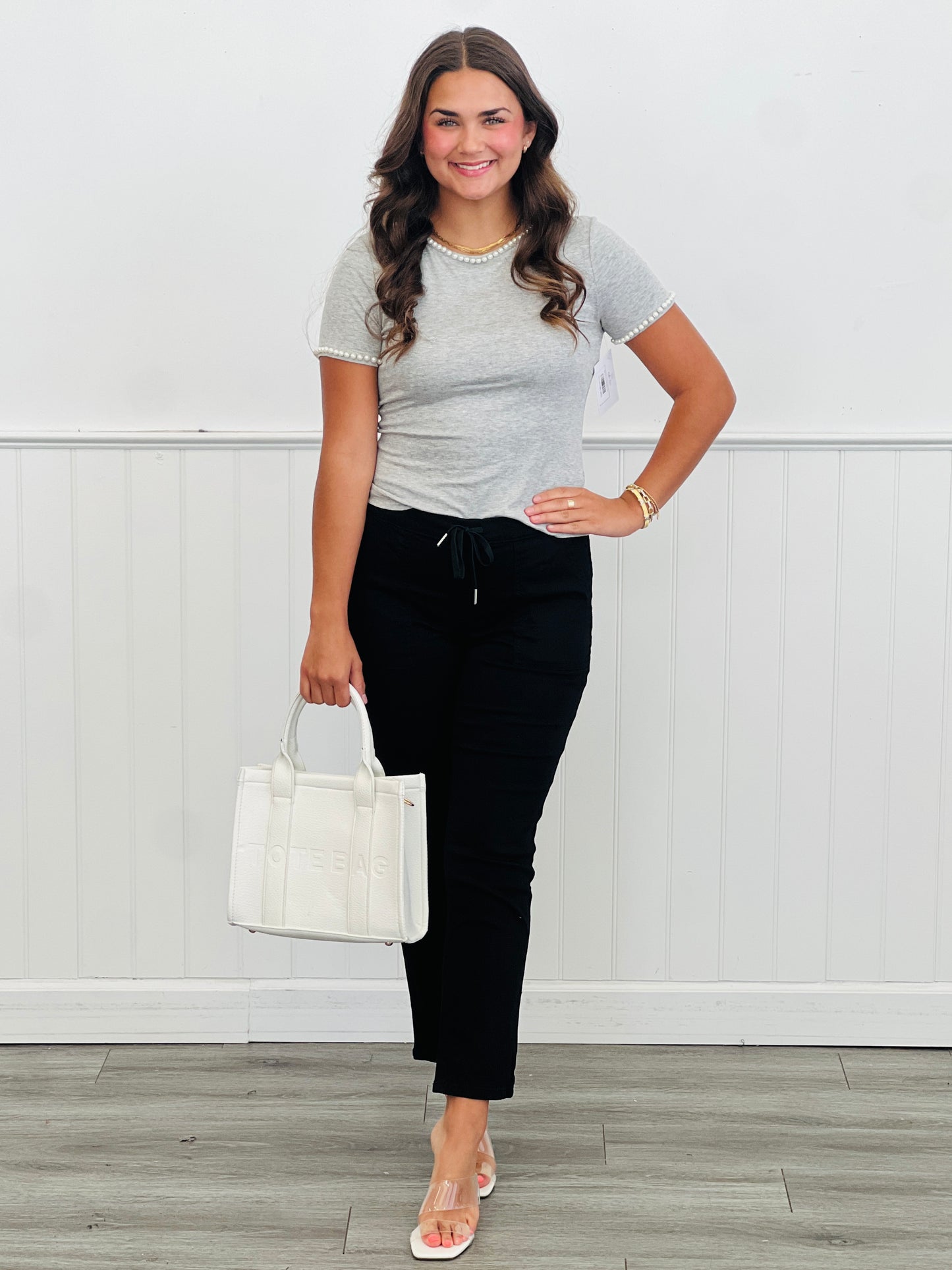 Pearl Trim Tee Top (Reg & Plus)-2 Colors