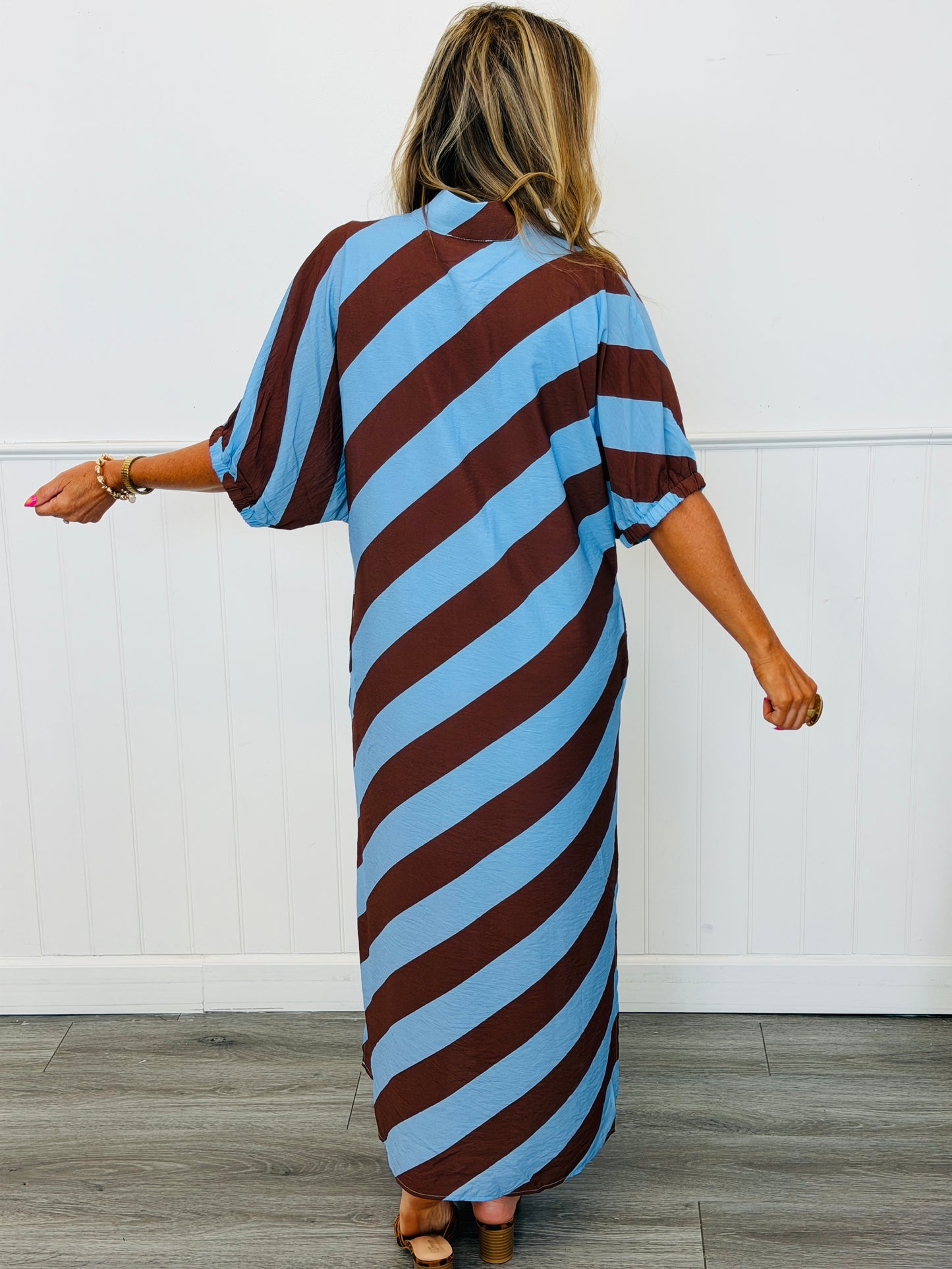 Blue/Brown Diagonal Stripe Midi Dress (Reg.)