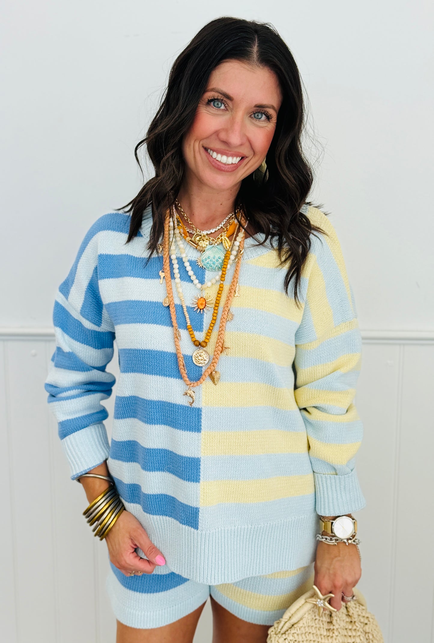 Half & Half Contrast Striped Knit Sweater (Reg. and Plus)