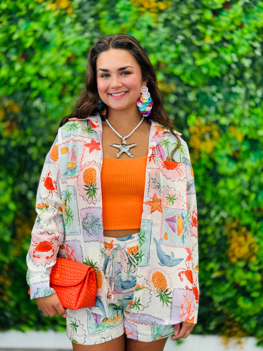 Pink Multi Tropical Vibes Button Down Top (Reg.)