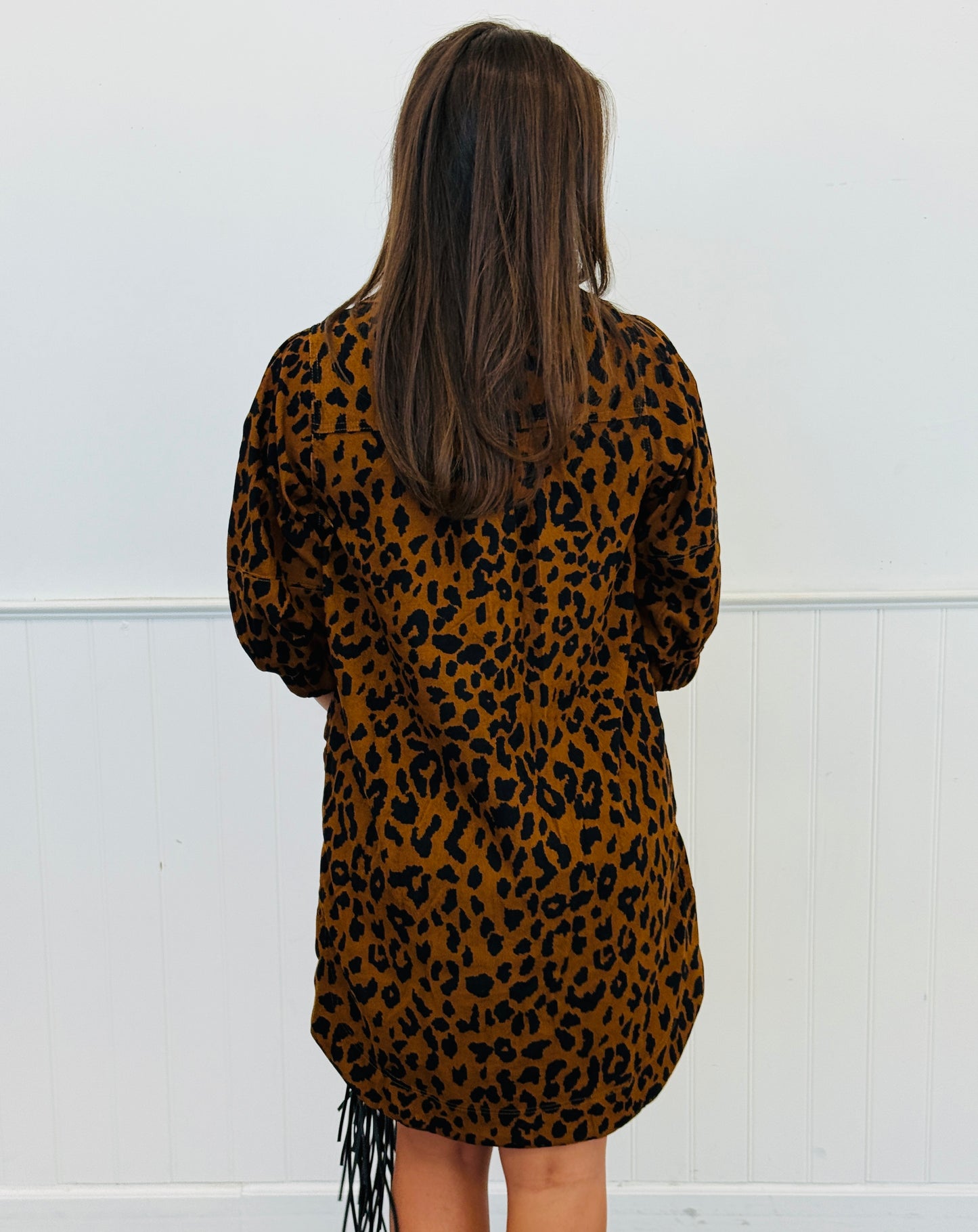 Caramel Leopard Print Zip Front Mini Dress (Reg & Plus)