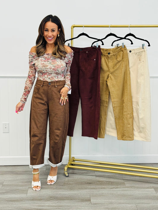 Slouchy Stretch Suede Pants (Reg.)-4 Colors
