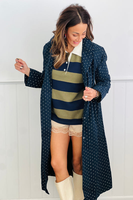 Navy Polka Dot Duster Jacket (Reg & Plus)