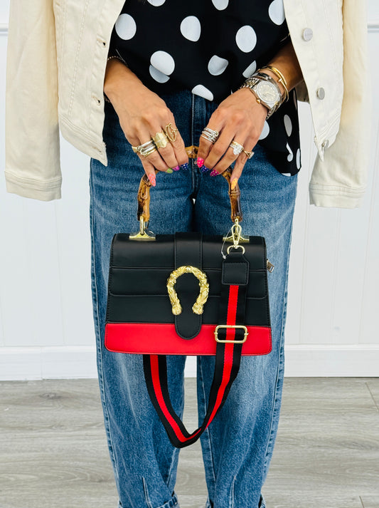 Anya Color Block Crossbody w/ Guitar Strap in Black
