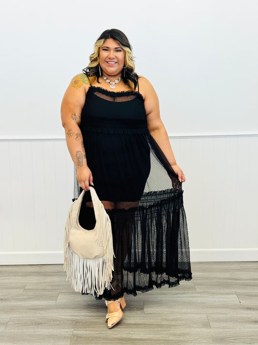 Black Sheer Delight Lace Maxi Dress (Reg & Plus)