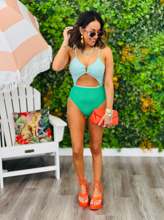 Green Stripe One-Piece Swimsuit (Reg. & Plus)