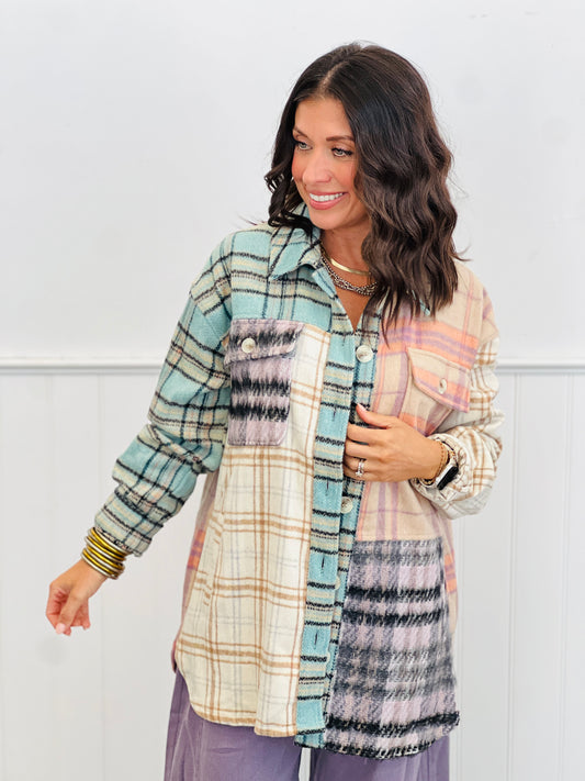 Ivory/Oat Mixed Plaids Shacket (Reg.)