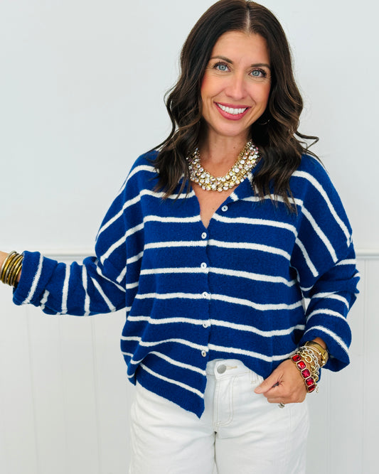 Gigi Royal Blue Striped Cardigan (Reg.)