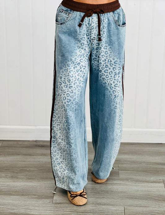 Denim Leopard Brown Stripe Pants (Reg.)