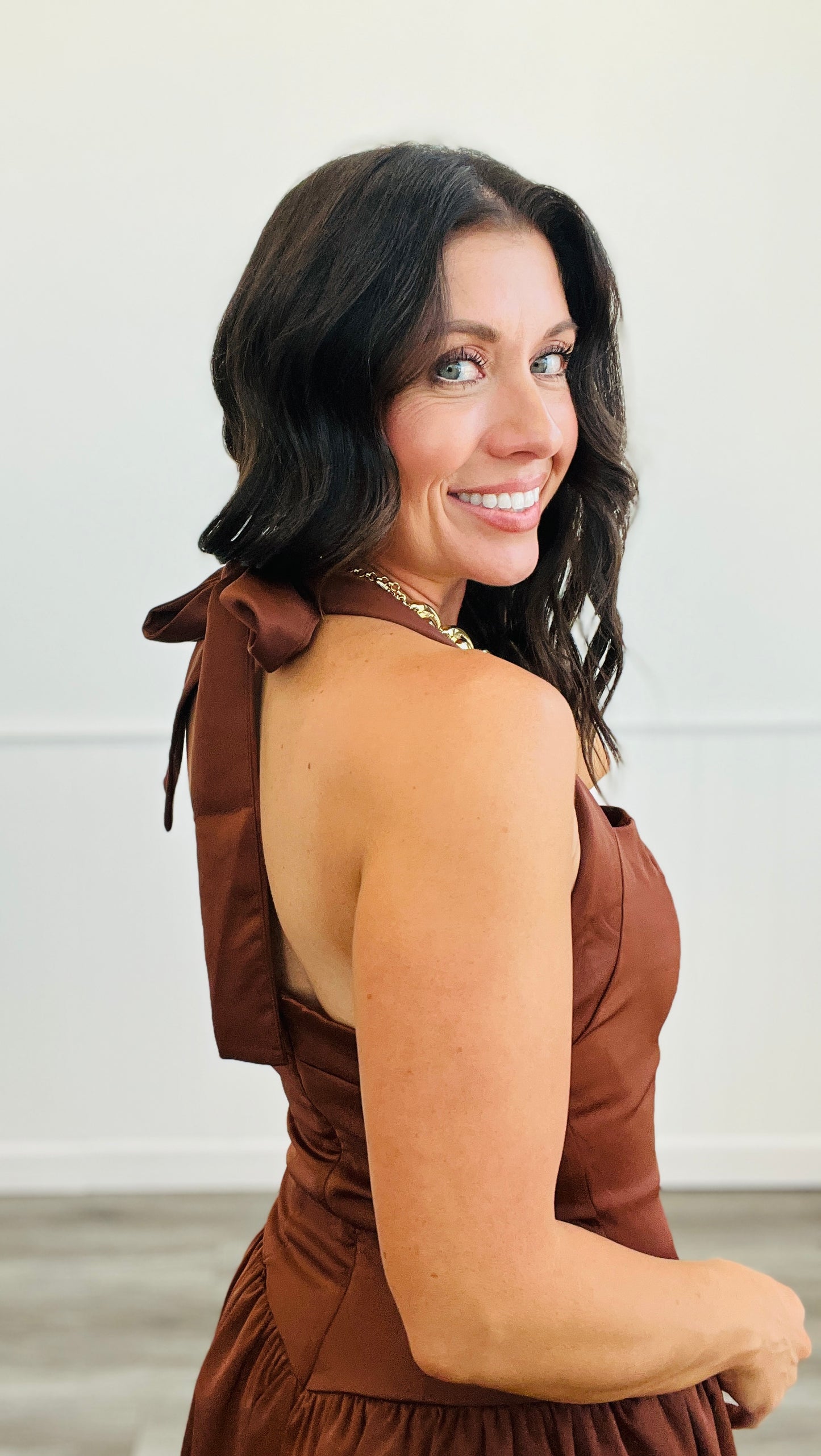 Brown Halter Neck Mini Dress (Reg.)