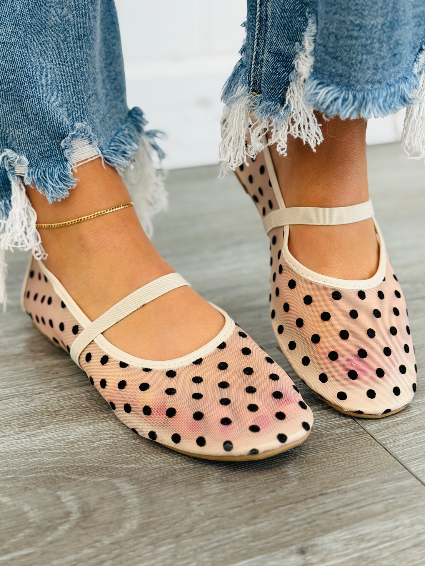 Beige Spot On Mesh Flats