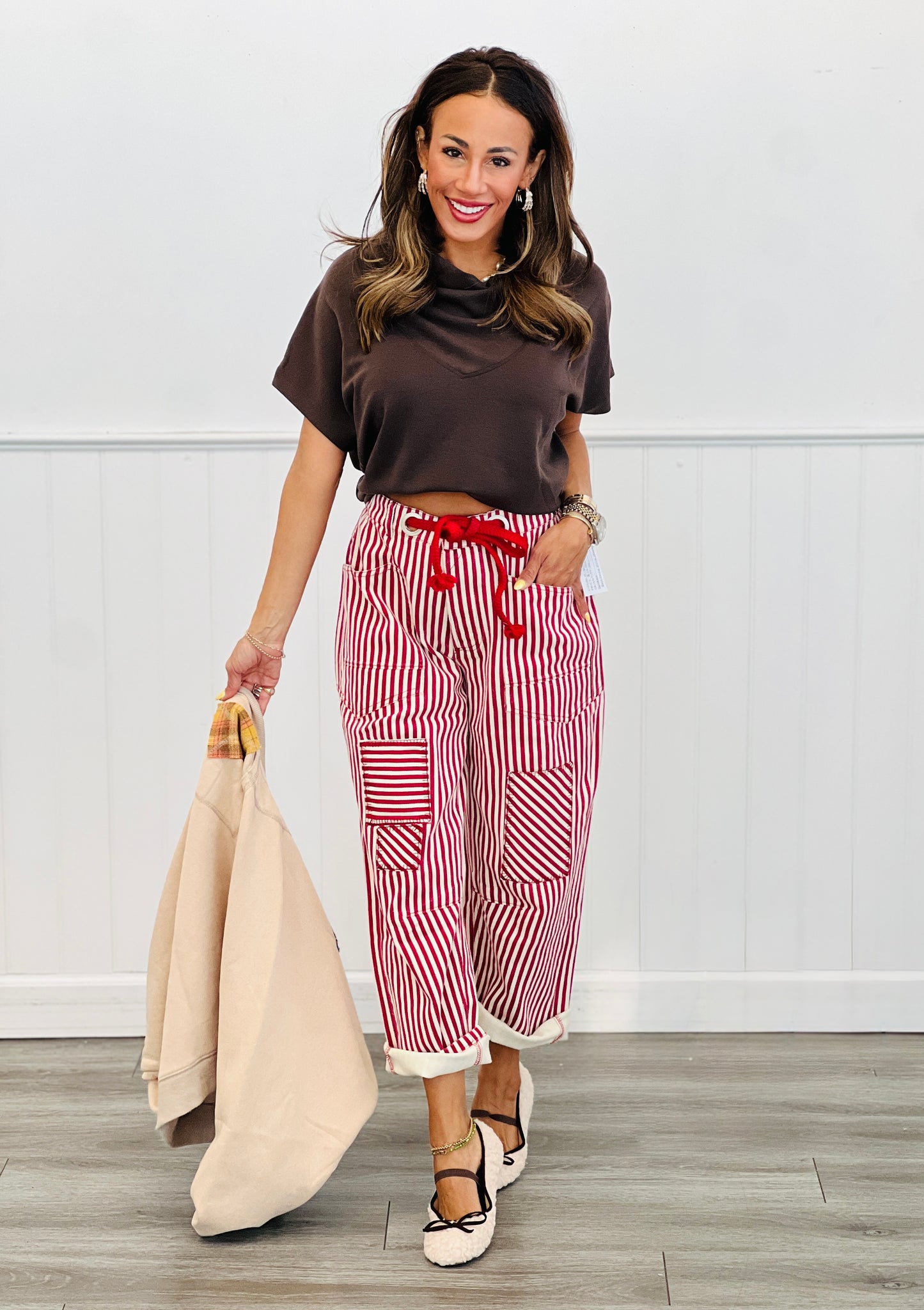 Striped Twill Barrel Pants (Reg.)-2 Colors