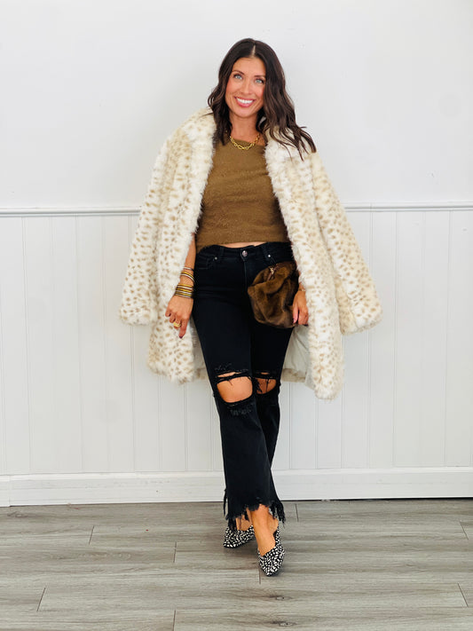 Leopard Taupe Faux Fur Coat (Reg & Plus)