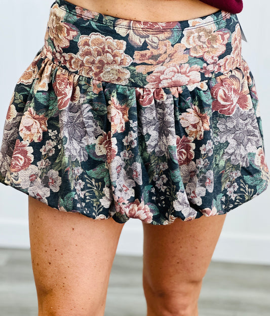 Floral Bubble Hem Mini Skirt (Reg.)