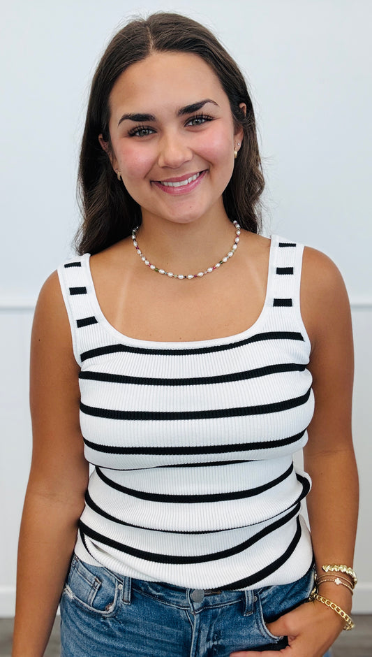 Off White Striped Tank Top (Reg & Plus)