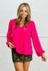 Pink Casual V-neck Long Sleeve Top (Reg. and Plus)