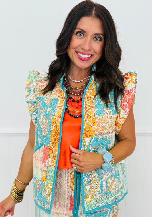 Turquoise Quilted Paisley Vest (Reg & Plus)