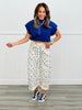 Cream/Blue Floral Print Barrel Pants (Reg.)