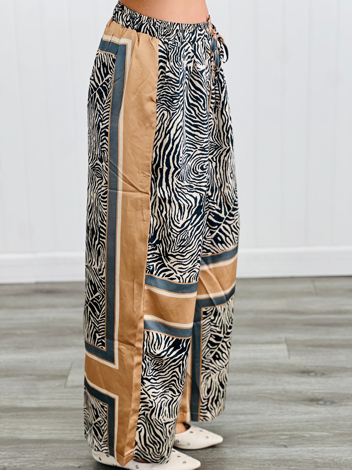 POL Tan Navy Zebra Animal Instincts Pants (Reg.)