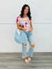 Champagne/Magenta Floral Satin Top (Reg. and Plus)