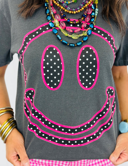 Pink Polka Dot Happy Face Tee (Reg. and Plus)