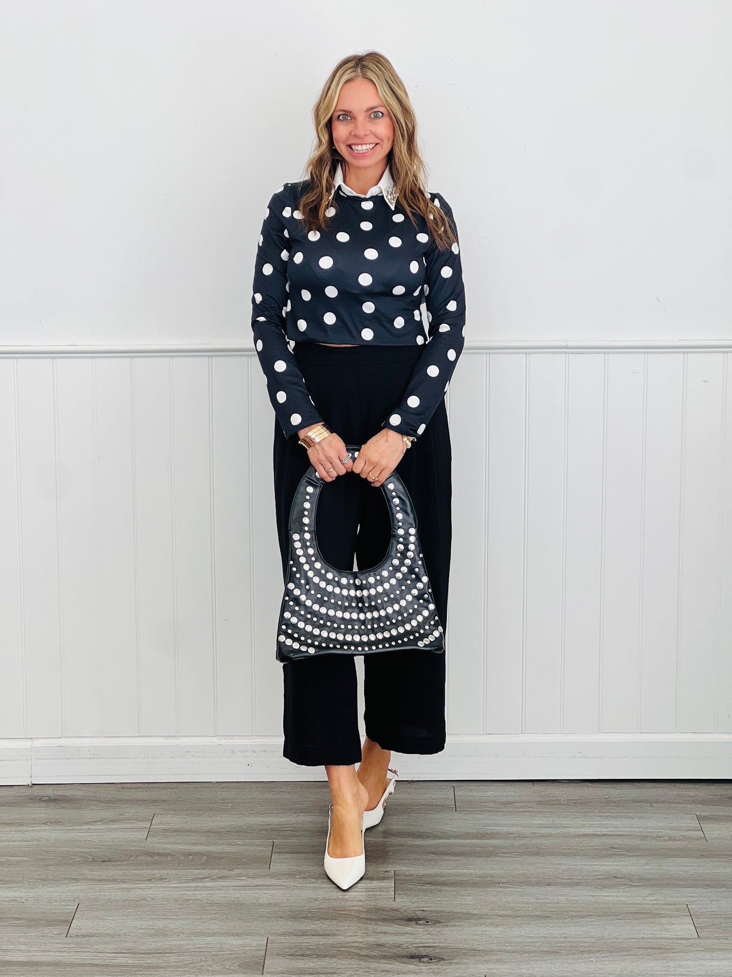 Polka Dot Long Sleeve Top (Reg. and Plus) - 2 Colors