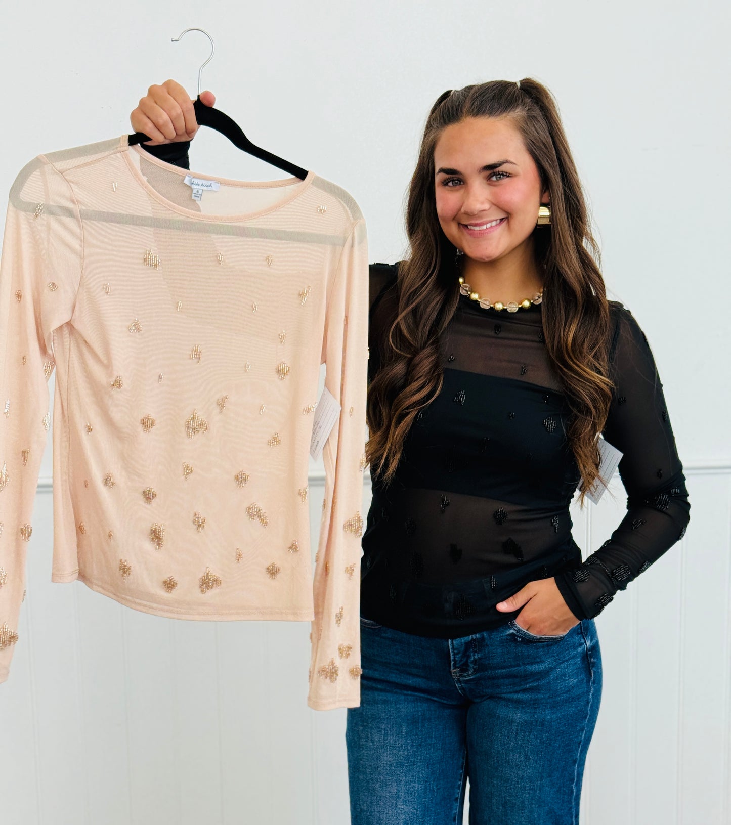 Sequin Splotch Long Sleeve Top (Reg & Plus)-2 Colors