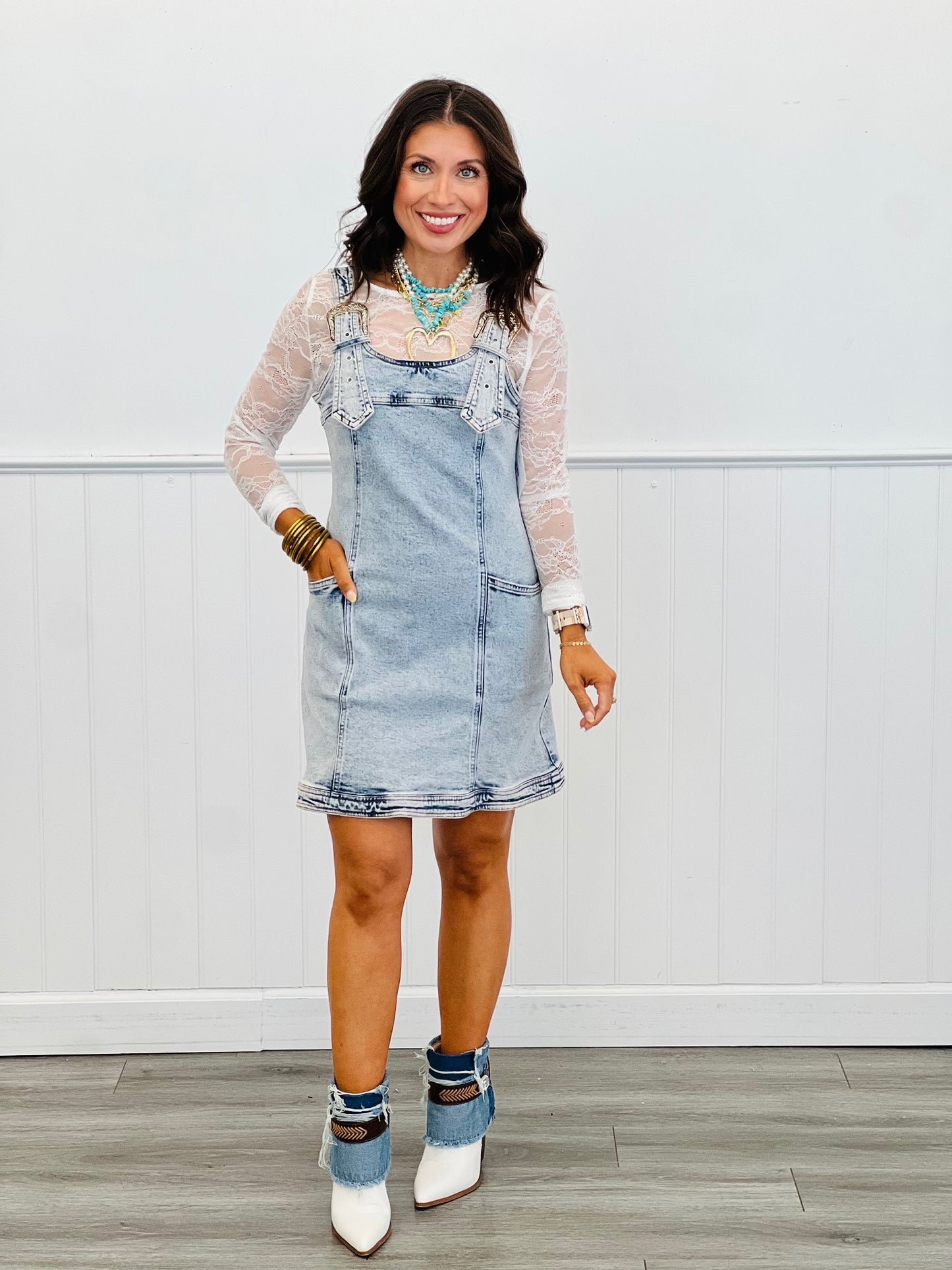 Western Belt Buckle Denim Mini Dress (Reg.)