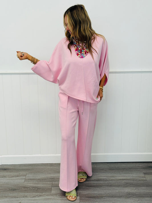 Pink Asymmetrical Top & Pants Set (One Size)