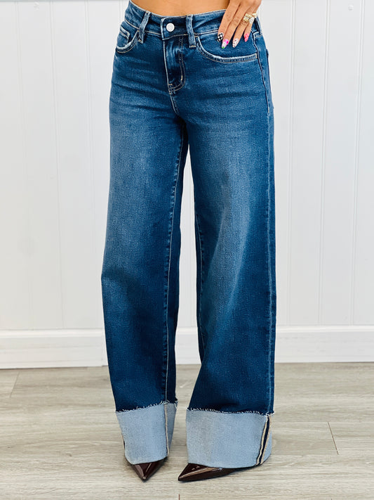 Cosmos High Rise Cuffed Wide Leg Jeans (Reg. and Plus)
