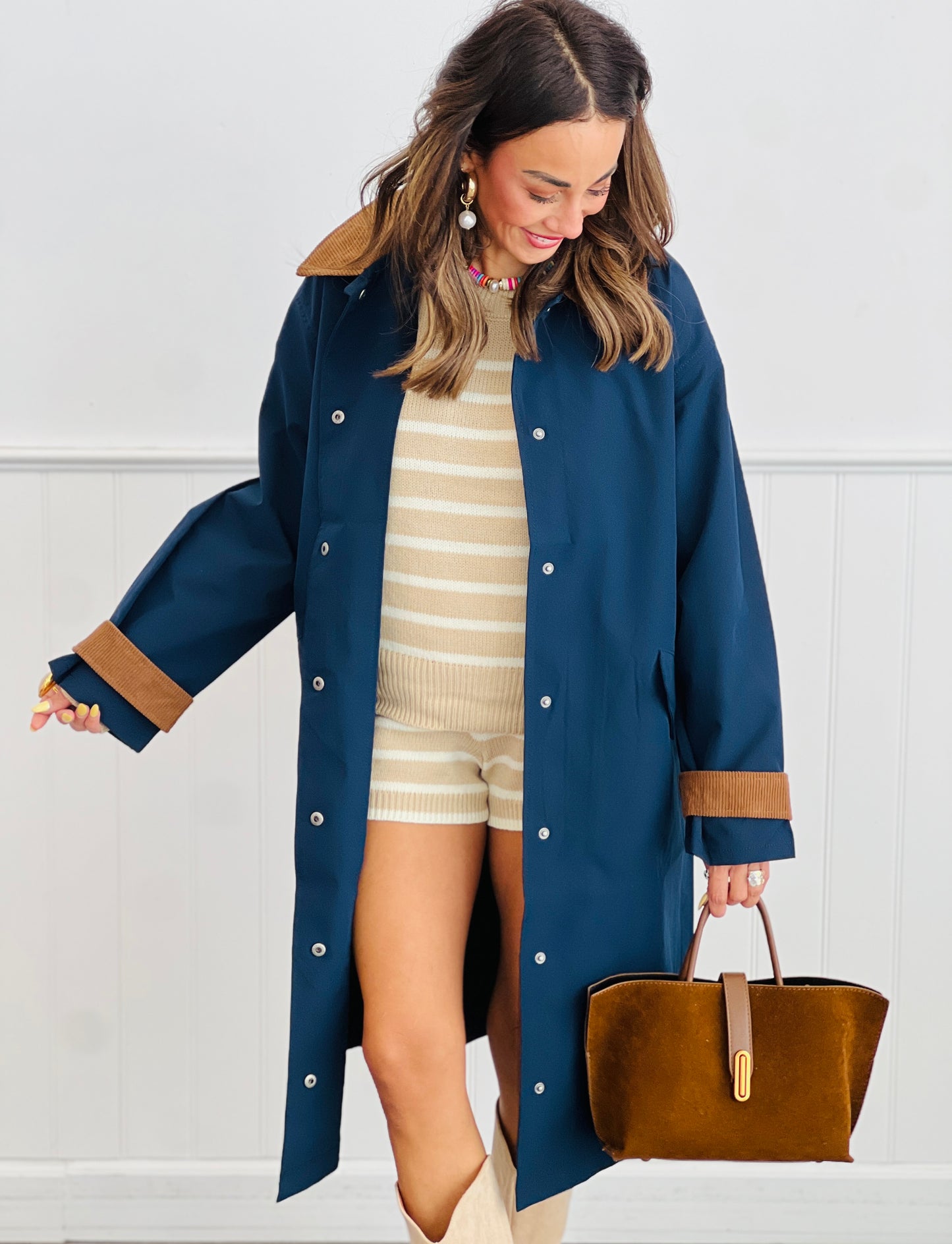 Snap Down Contrast Collar Trench Coat (Reg.)-2 Colors