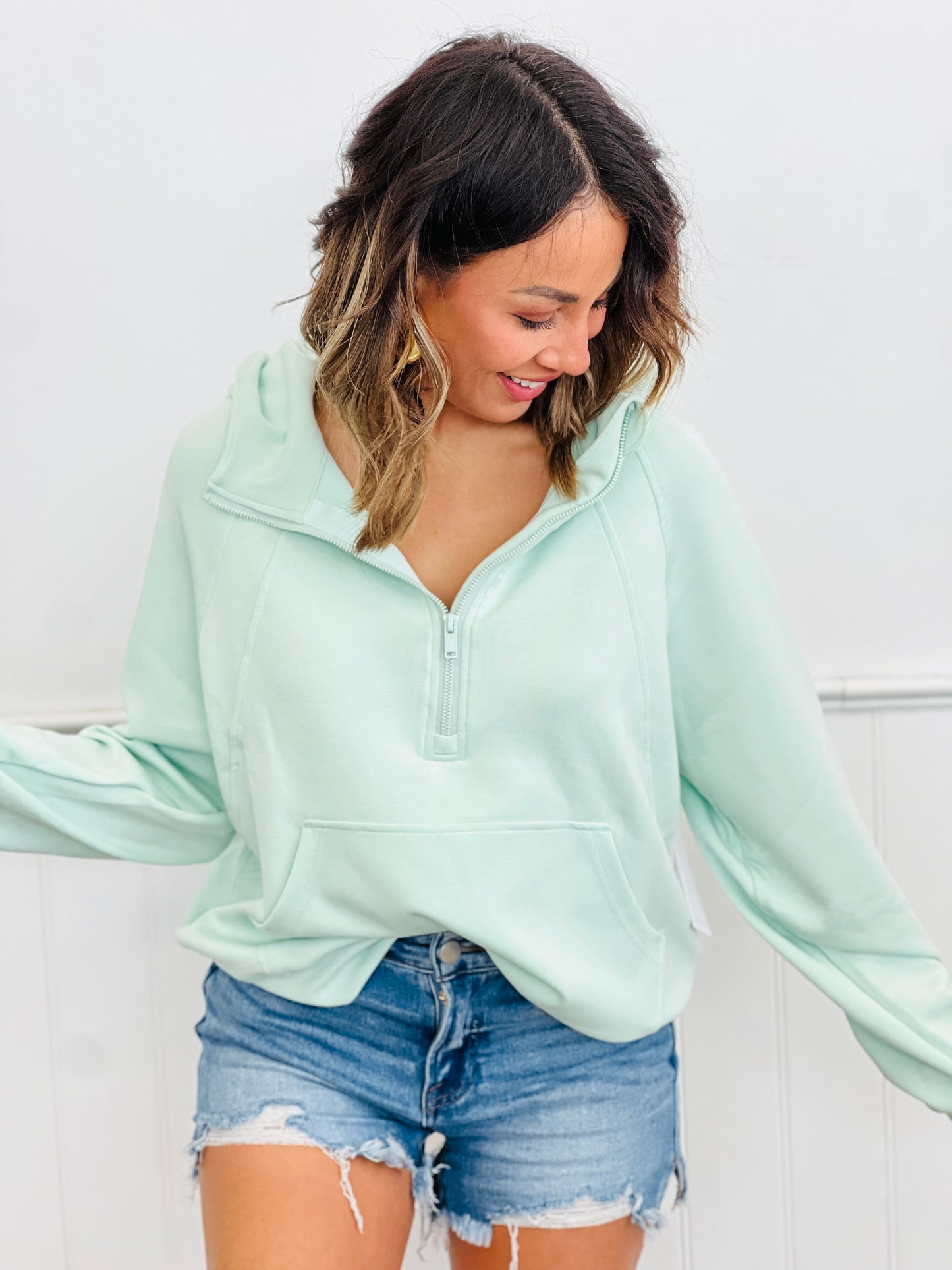 Half Zip Scuba Hoodie Remix (Reg & Plus)-4 Colors