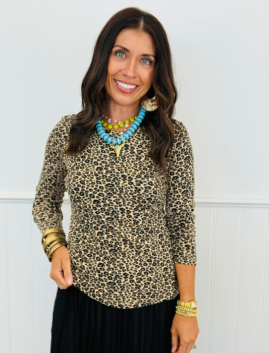 Leopard Print Long Sleeve Blouse (Reg. and Plus)