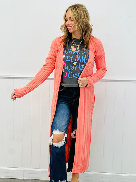 Salmon Open Front Long Cardigan (Reg.)