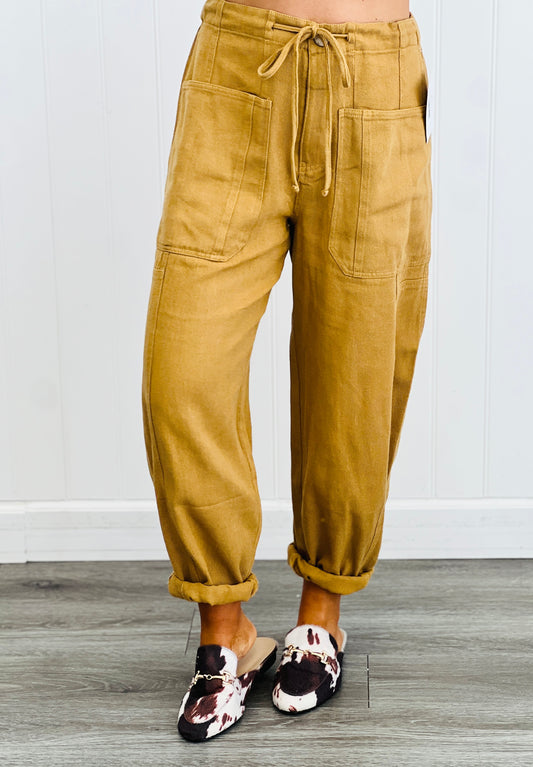 Camel Cotton Cropped Barrel Pants (Reg & Plus)