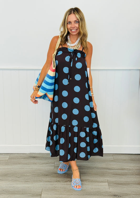 Dark Brown Polka Dot Strappy Midi Dress (Reg.)