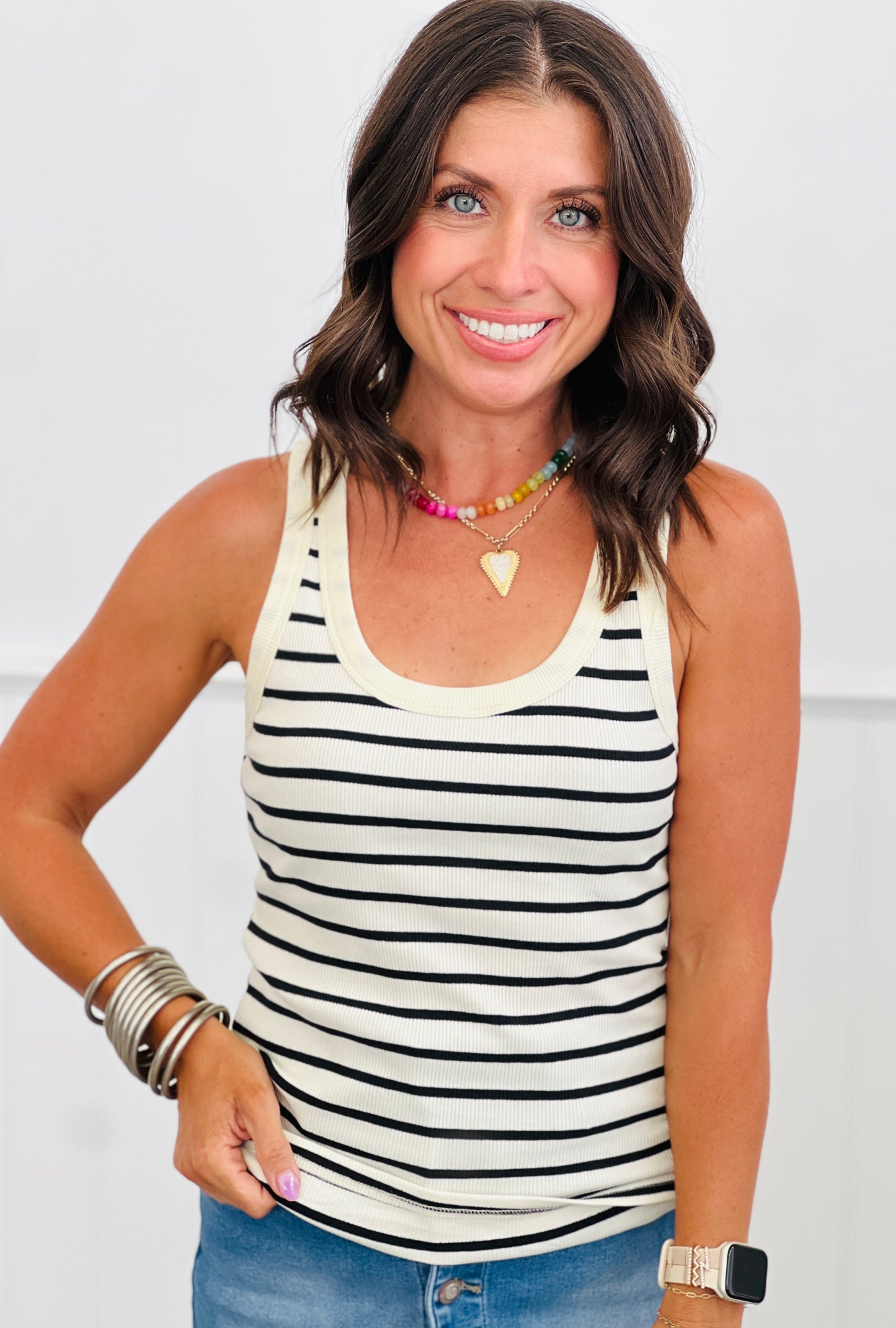 Ecru Striped Tank Top (Reg & Plus)