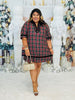 Black Plaid Velvet Trim Mini Dress (Reg & Plus)