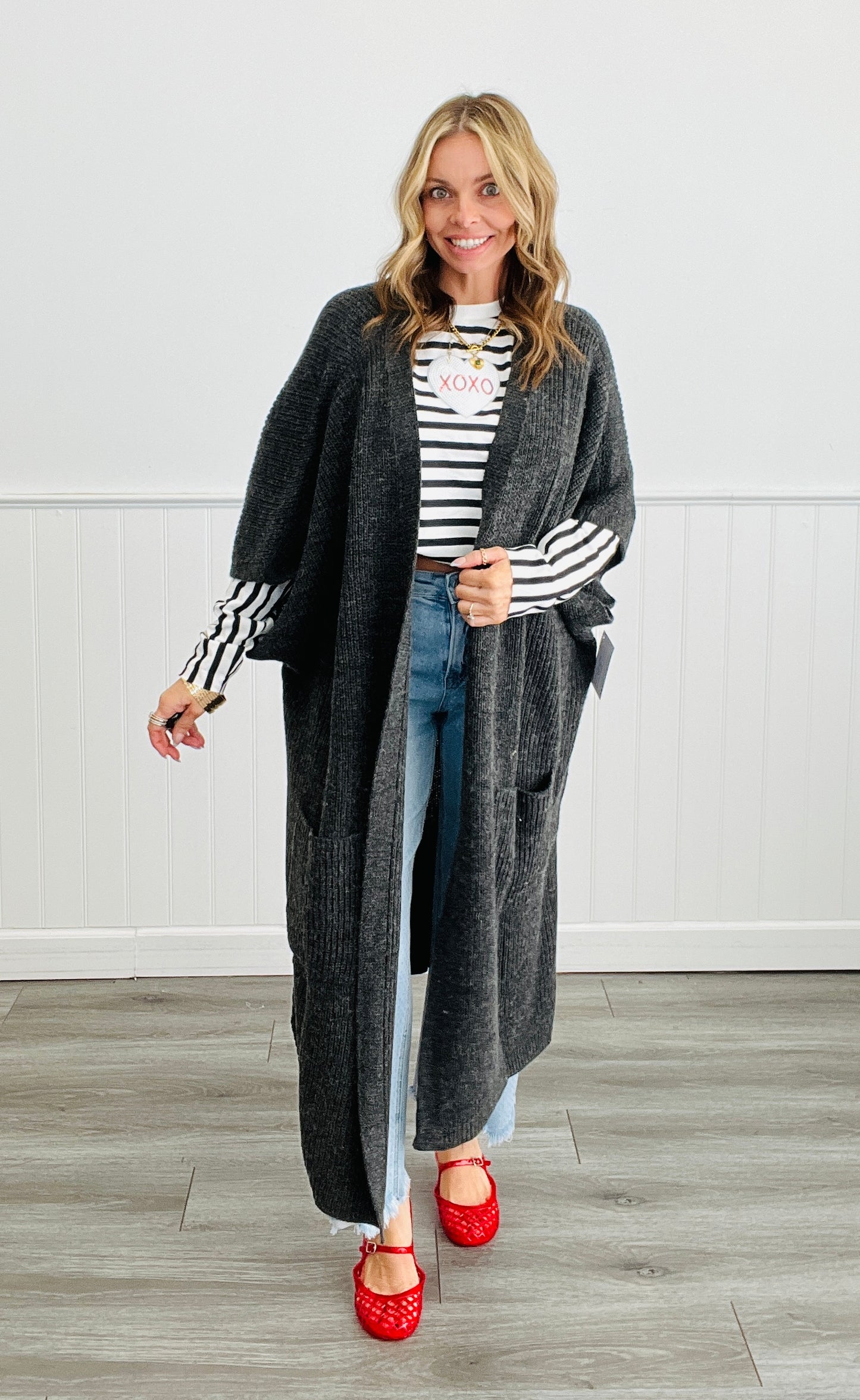 Black Stripe Multi Sequin Heart Long Sleeve Top (Reg. and Plus)