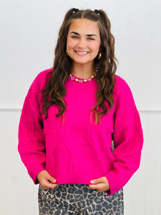 Pink Diamond Pattern Sweater Top (Reg & Plus)