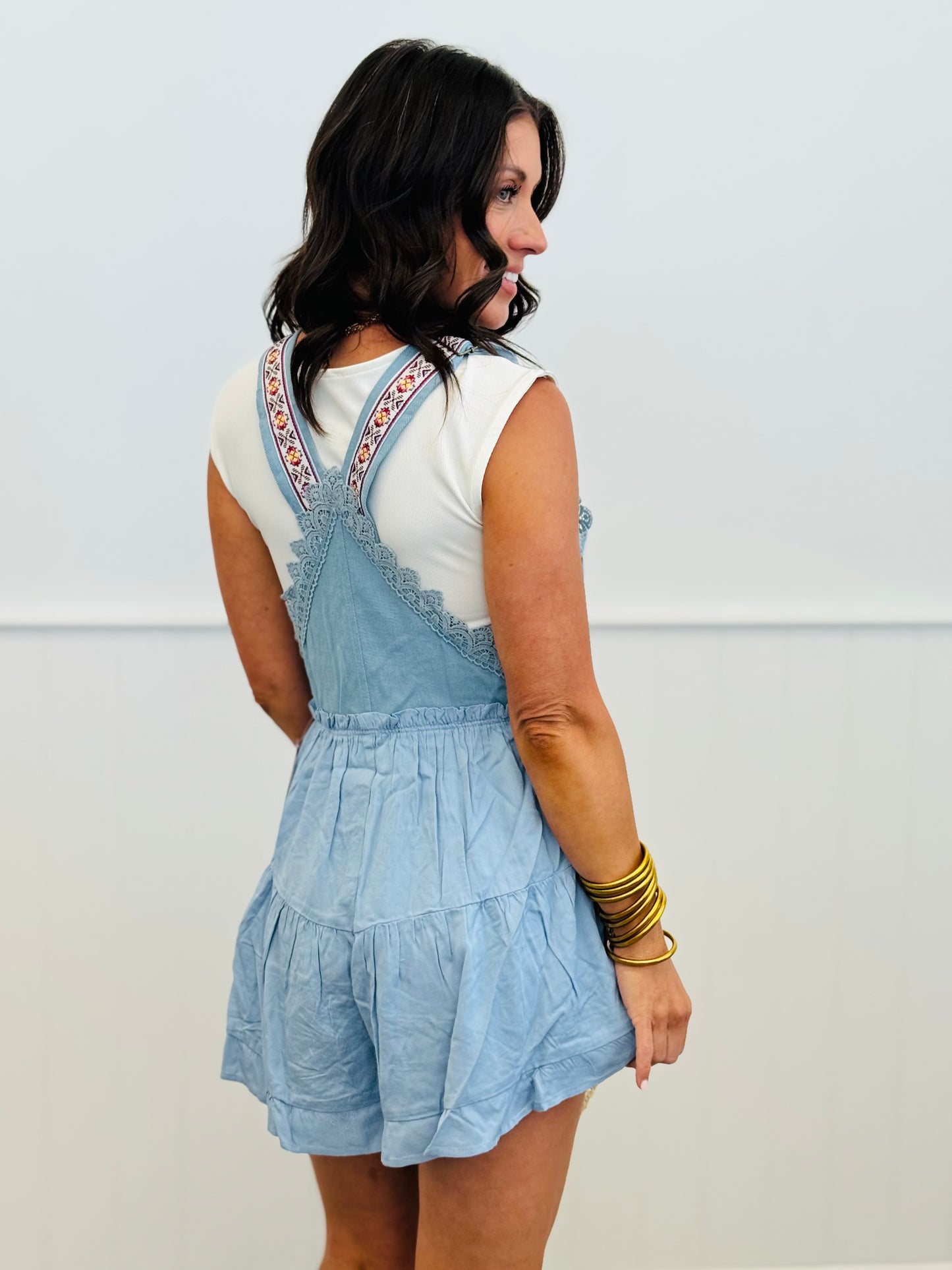 Blue Guitar Strap Overall Romper (Reg.)