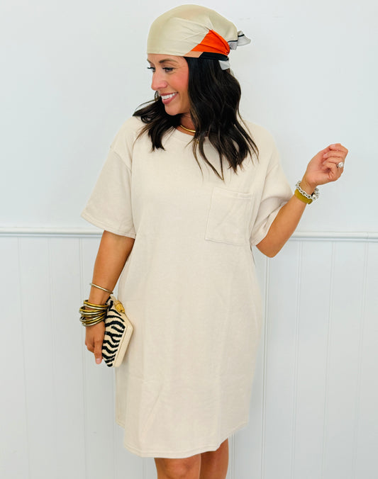 Ecru Ribbed Shirt Mini Dress (Reg. and Plus)