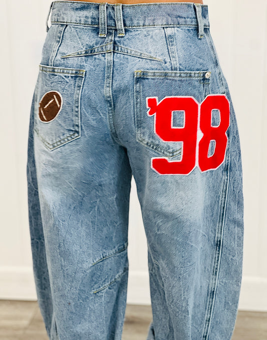 Football Patch Denim Barrel Pants (Reg.)