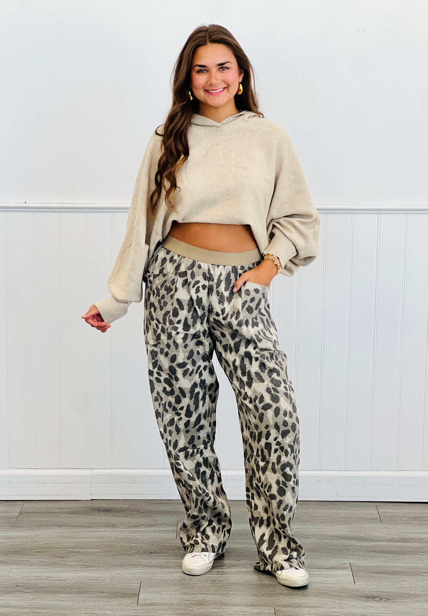 Oatmeal Cashmere Blend Sweater Hoodie Top (Reg.)