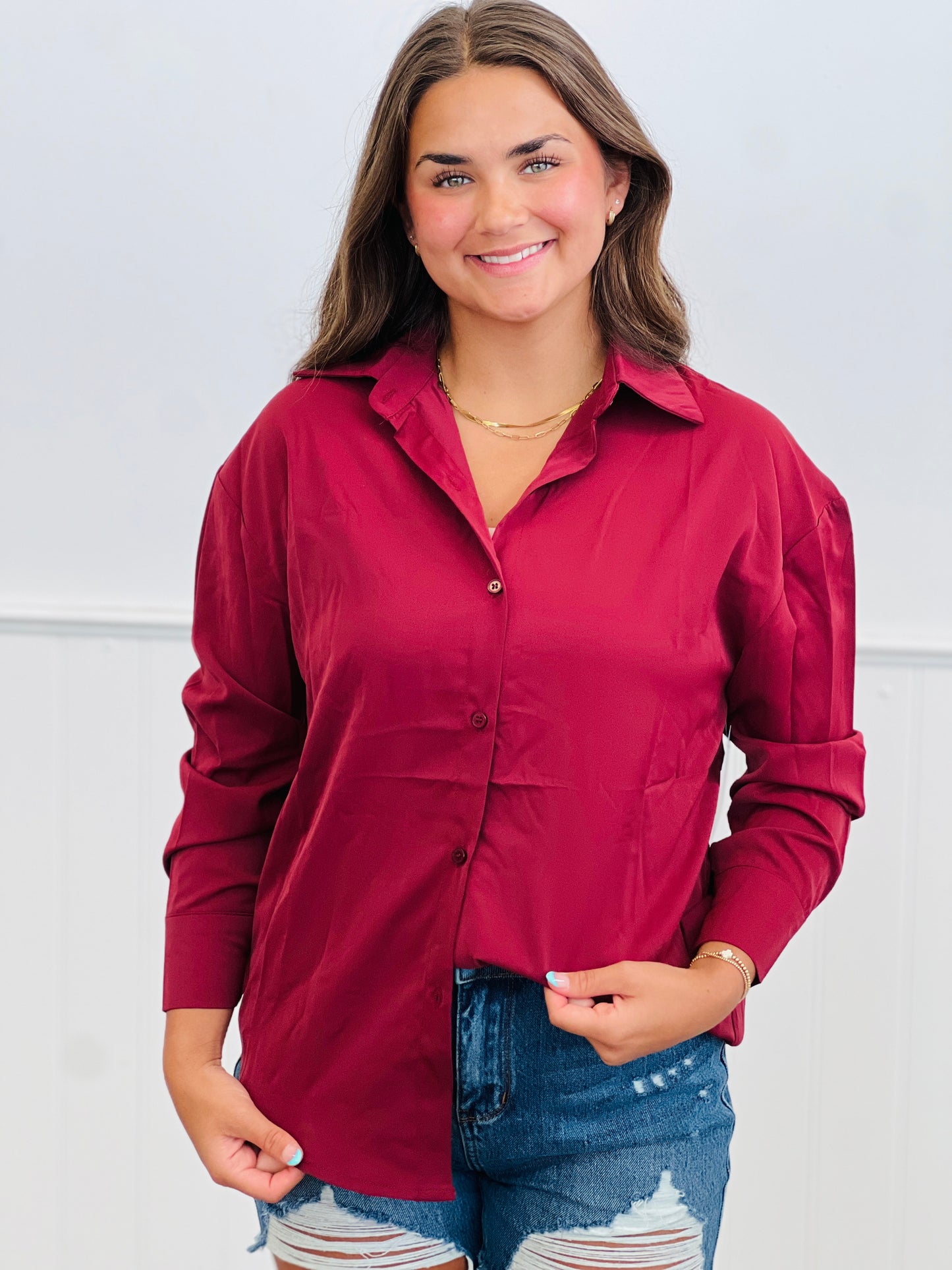 Maroon Kathryn Classic Button Down Up (Reg. & Plus)