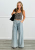 Light Denim Leopard Wide Leg Jeans (Reg.)