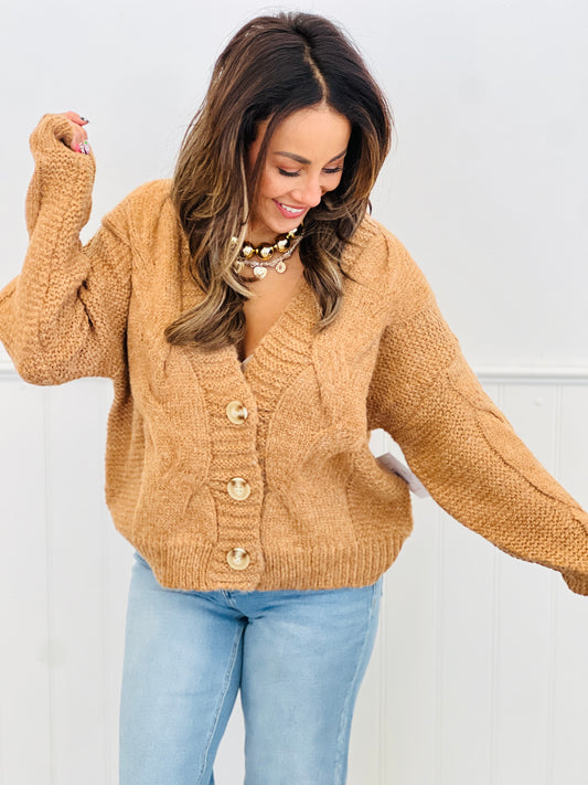 Pumpkin Cable Knit Button Up Cardigan (Reg.)