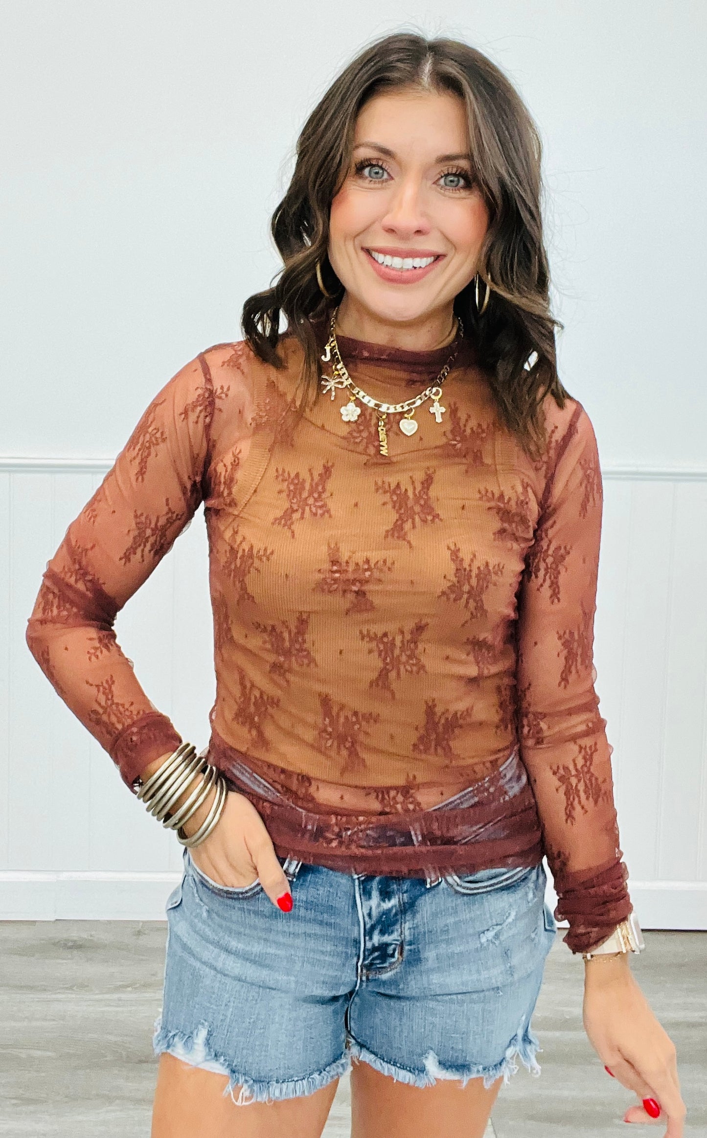 Mesh Lace Long Sleeve Top (Reg. & Plus)- 16 Colors